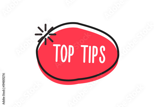 Top tips word on a doodle badge. Vector icon concept