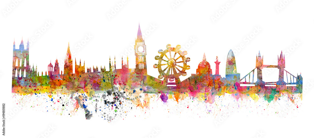 Fototapeta Panoramę Londynu jak akwarela w stylu grunge