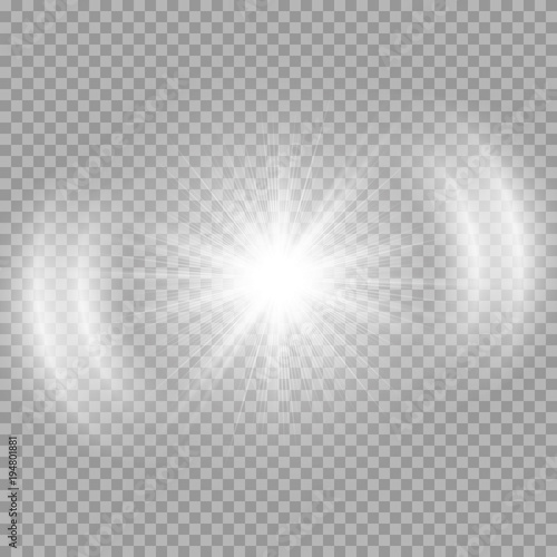 Bright white highlight from the lens on a transparent background. Brilliant vector illustration with light effect