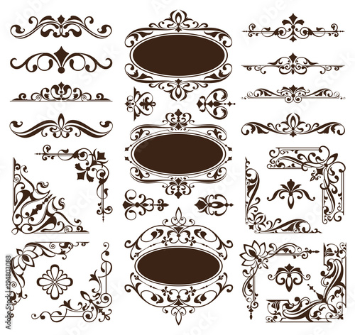 vintage design elements ornaments frames corners curbs retro and damask stickers