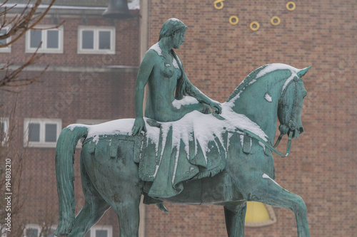 COVENTRY, ENGLAND, UK - 3rd March 2018: Lady Godiva Statue at Broadgate in the city centre, Coventry, West Midlands, England, UK, Western Europe.