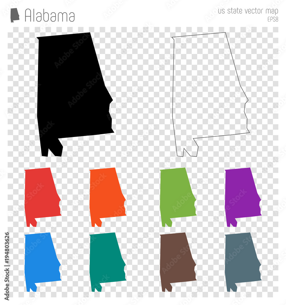 Alabama high detailed map. Us state silhouette icon. Isolated Alabama ...