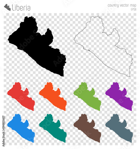 Liberia high detailed map. Country silhouette icon. Isolated Liberia black map outline. Vector illustration.