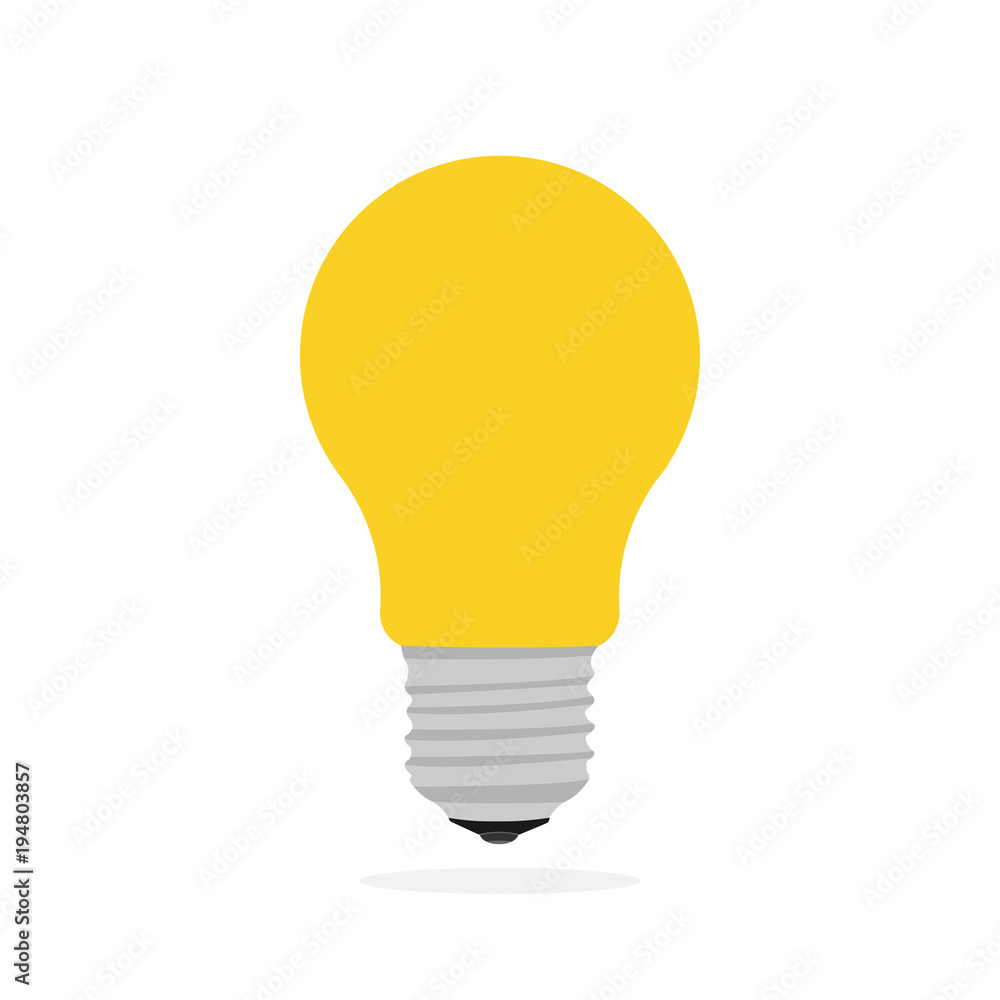 Concept on the topic of ideas. Flat light bulb isolated on white background with shadow Concept on the topic of ideas. Flat light bulb isolated on white background with shadow