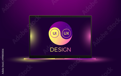 Vector laptop with yellow and pink illumination