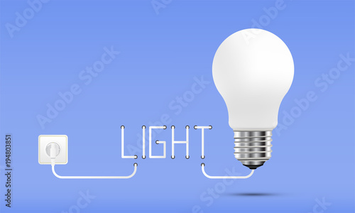 Concept on the topic of ideas. A realistic light bulb and electric socket