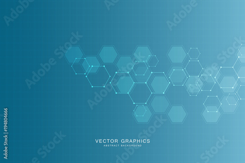 Abstract science background with hexagons and molecules.