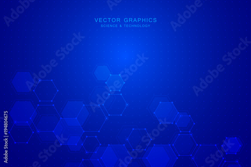 Abstract science background with hexagons and molecules.