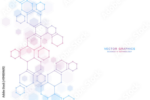 Abstract science background with hexagons and molecules.