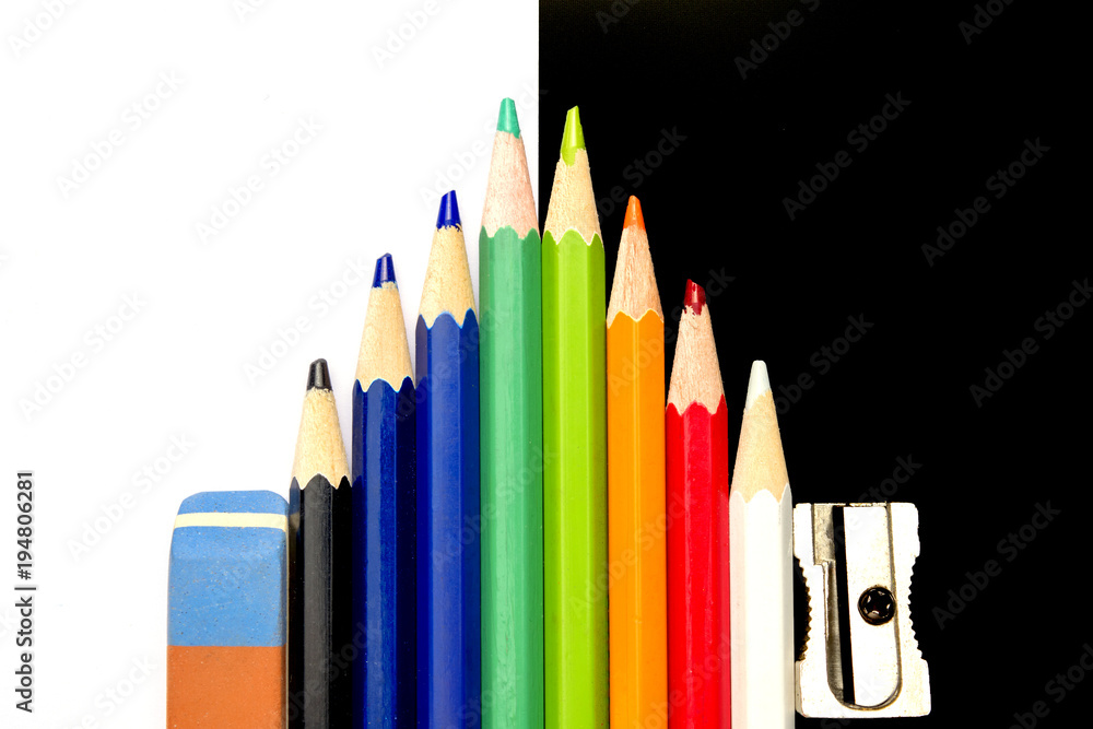 Fototapeta premium pencils with a sharpener and eraser , isolated on white background