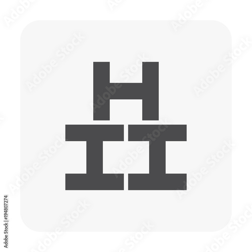 Steel product vector icon. H profile shape and long. That alloy of iron consist of carbon and high tensile strength.  Use as beam, frame, girder or structure in engineering and construction industry.