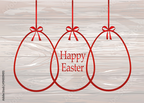 Easter ribbon egg. Red bow. Greeting card or invitation 