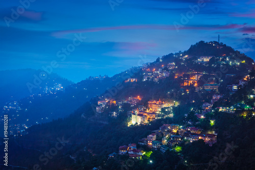 Night view of Shimla town, Himachal Pradesh, India