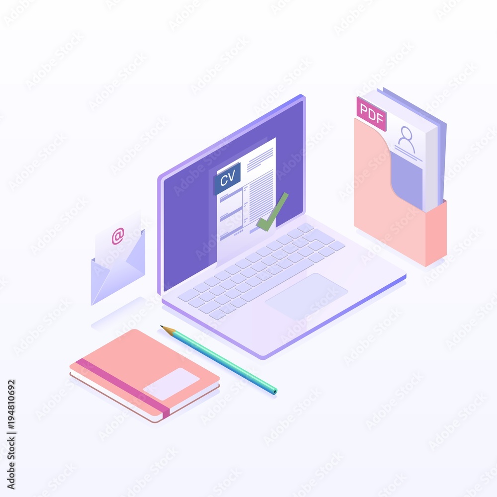 Searching professional staff, work, analyzing resume. Job interview and recruitment business concept. Isometric flat vecyor icon