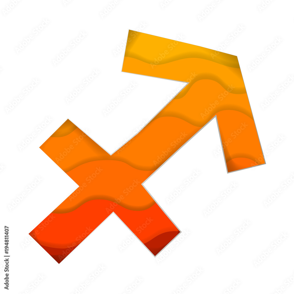 Papercut Zodiac signs Sagittarius. Paper art Astrology symbol isoleted on white background