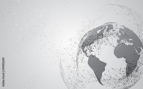Global network connection World map abstract technology background global business innovation concept