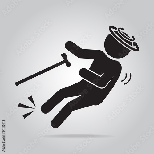 Elderly man and slip injury from dizziness or high blood pressure icon