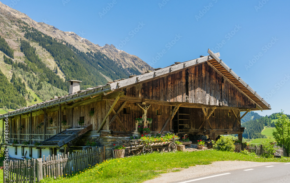 Wooden house typical in a alps village on Ridnaun Valley/Ridanna Valley - Racines country - near Sterzing/Vipiteno, South Tyrol, northern italy