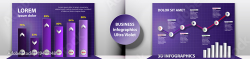 Ultra violet 3D graph and line graph templates, business infographics, vector eps10 illustration