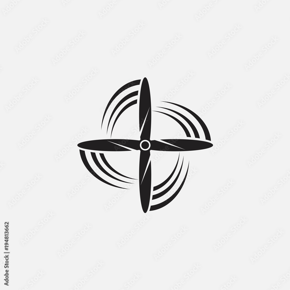 Black isolated silhouette of propeller of airplane on white background. Icon Black isolated silhouette of propeller of airplane on white background. Icon