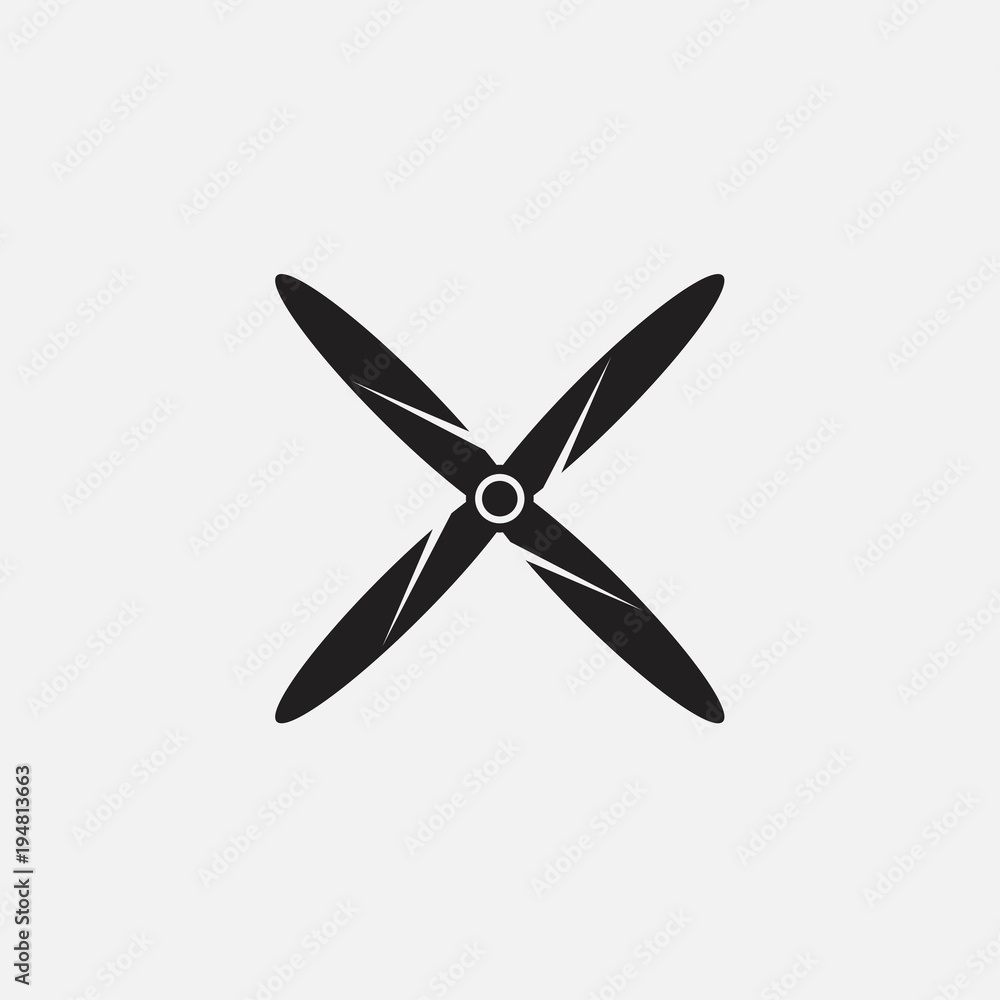 Black isolated silhouette of propeller of airplane on white background. Icon Black isolated silhouette of propeller of airplane on white background. Icon