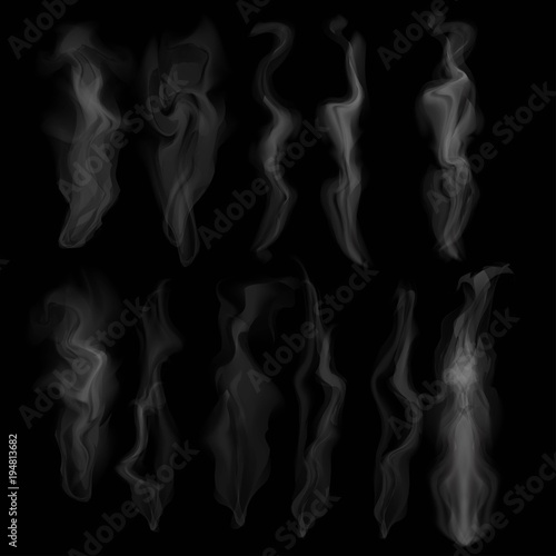 Set of transparent smoke on dark background