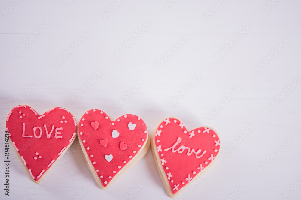 hand made heart shape cookies valentine wedding concept on white background hand made heart shape cookies valentine wedding concept on white background