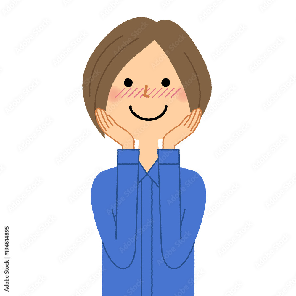 作業服の女性　照れる