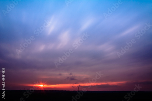 The sunset over western Ukraine was shot at a long-lasting camera