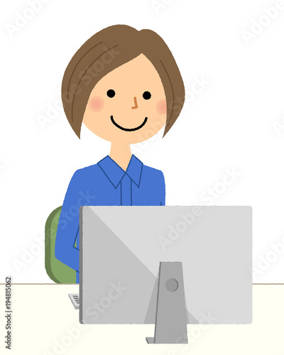 作業服の女性　PC