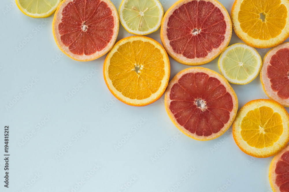 Grapefruit, orange and lemon thinly sliced