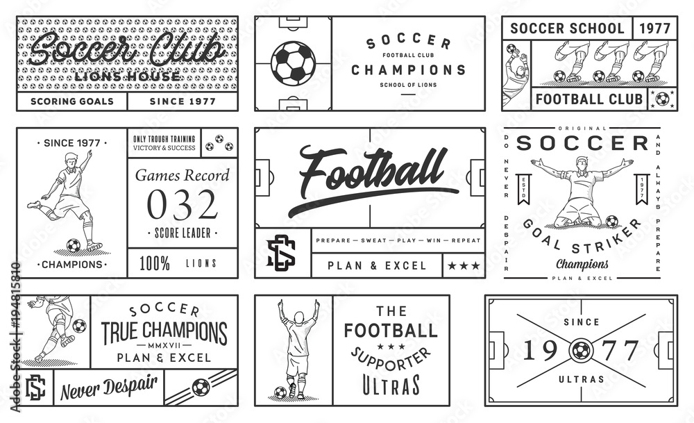 Naklejka premium Black on white background soccer badge set number 2