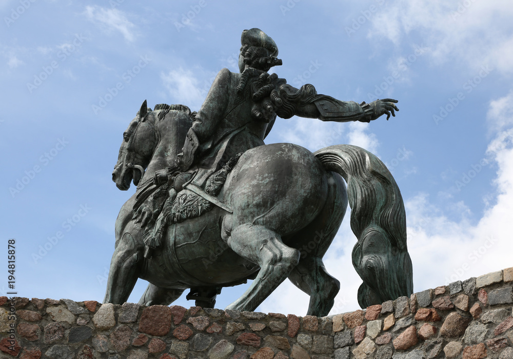 Fototapeta premium Equestrian monument to the Russian Empress Elizabeth Petrovna, back view. Baltiysk (until 1946 - Pillau), Kaliningrad Region, Russia.