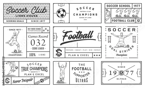 Black on white background soccer badge set number 2