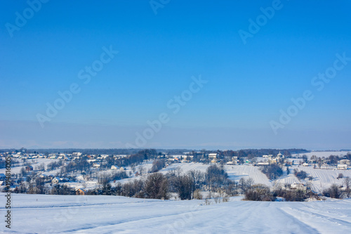 A charming Ukrainian village in western Ukraine in winter