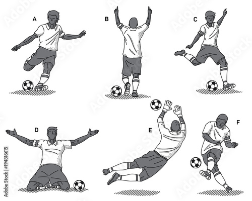 Soccer players black on a white background