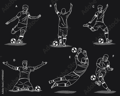 Soccer players white on a black background