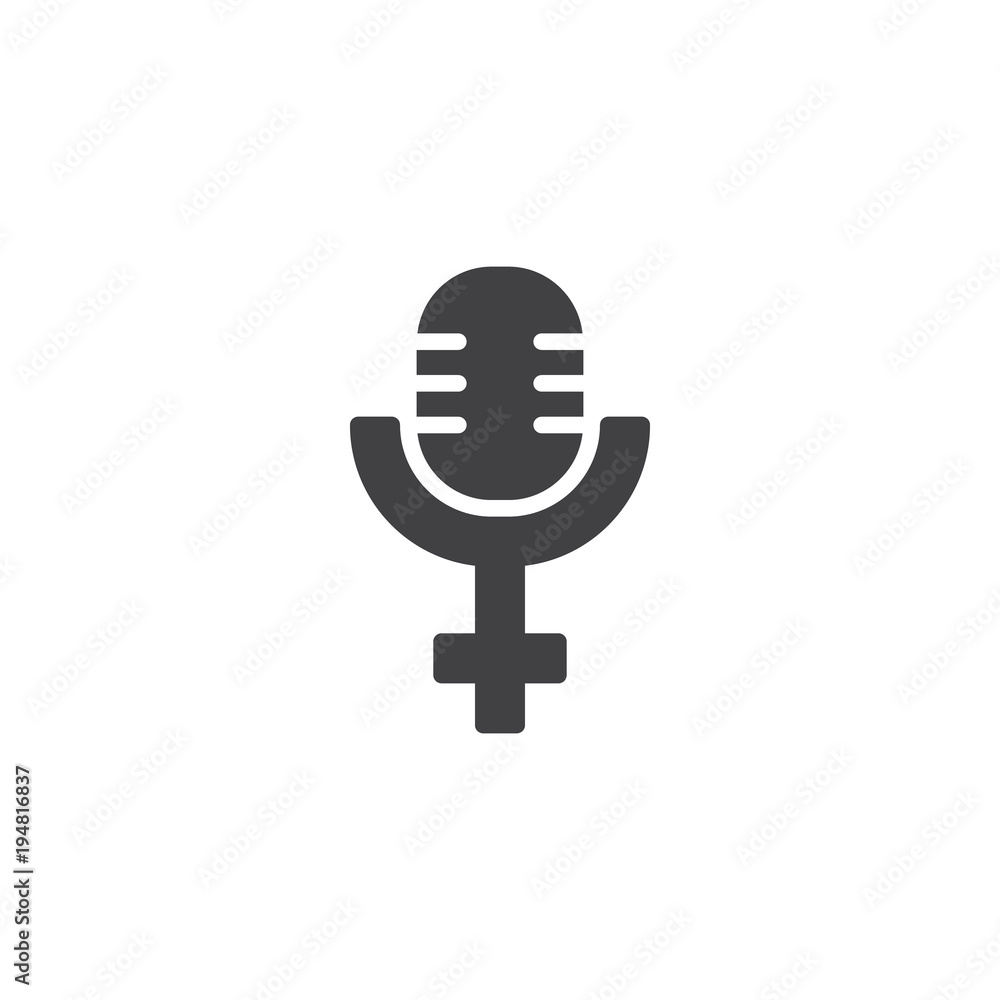 Microphone with gender sign vector icon. filled flat sign for mobile concept and web design. Women voice simple solid icon. Symbol, logo illustration. Microphone with gender sign vector icon. filled flat sign for mobile concept and web design. Women voice simple solid icon. Symbol, logo illustration.