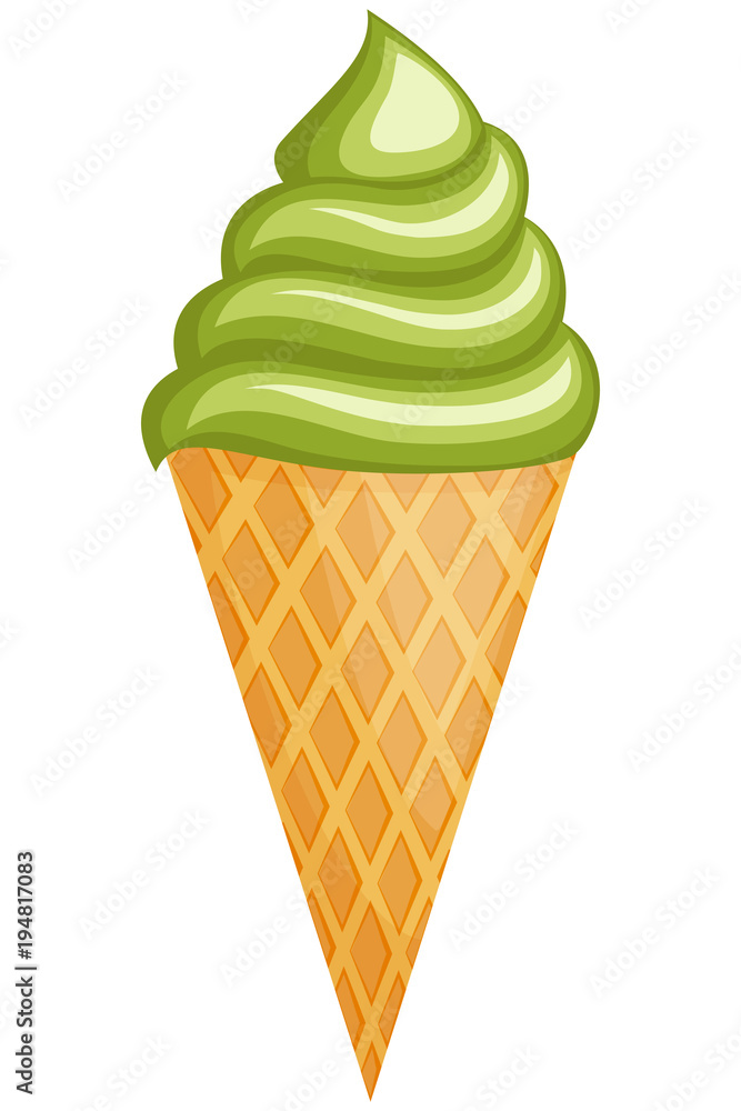 Colorful chocolate mint ice cream cone icon.