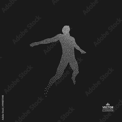 Business, freedom or happiness concept. Dotted silhouette of person. Vector illustration.