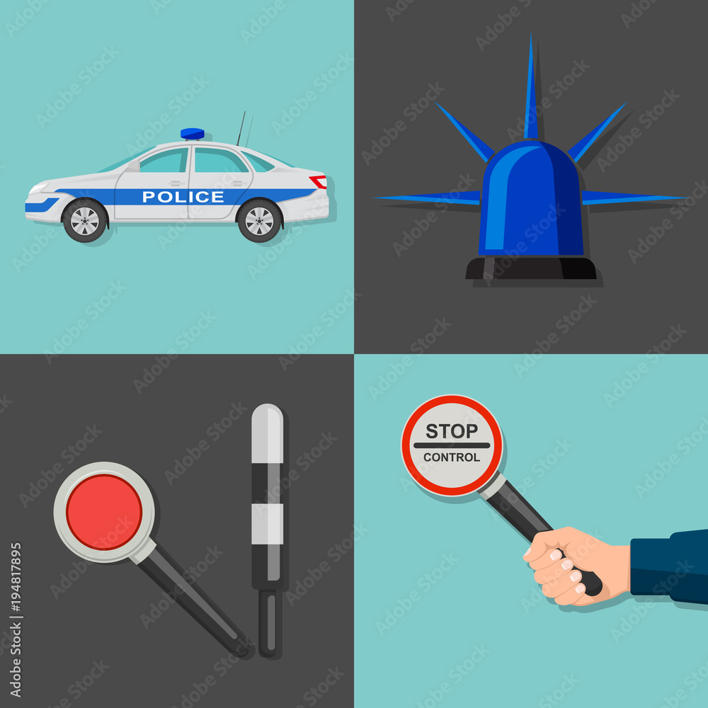 A set of icons on a police subject A set of icons on a police subject