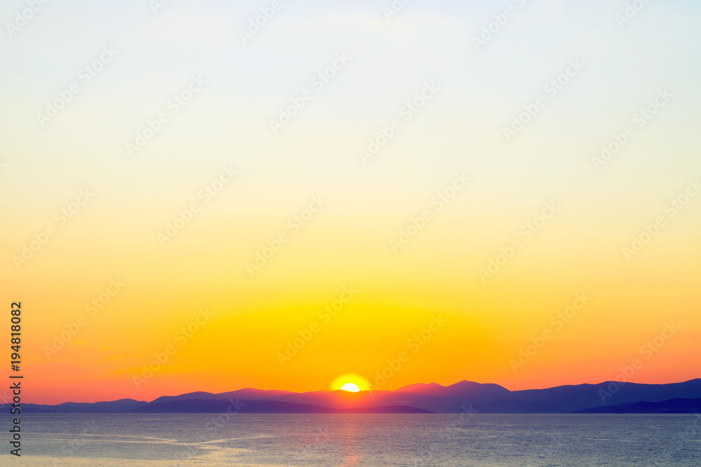 Fototapeta premium Lovely sunset in a harbor of small town Postira - Croatia