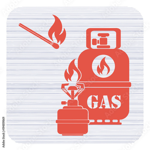 Camping stove with gas bottle icon vector