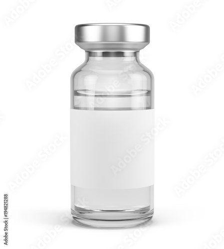 Medical vial for injection with blank label isolated on white. 3d rendering photo
