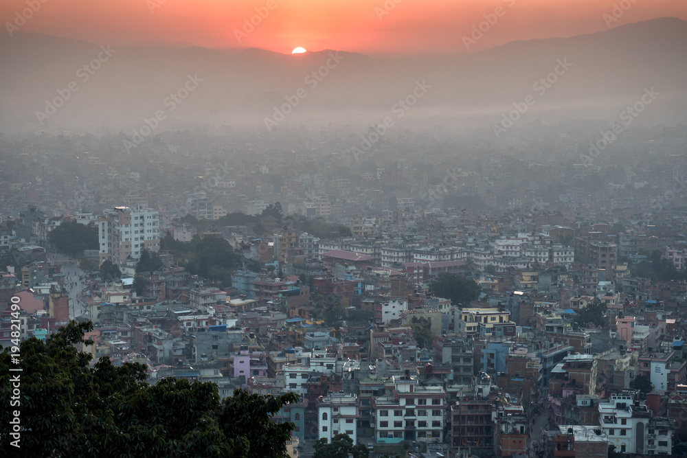 Panoramic aerial view on Kathmandu on sunrise. Nepal Panoramic aerial view on Kathmandu on sunrise. Nepal