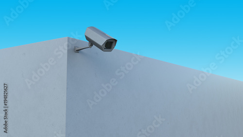 CCTV security camera on the wall. 3d illustration