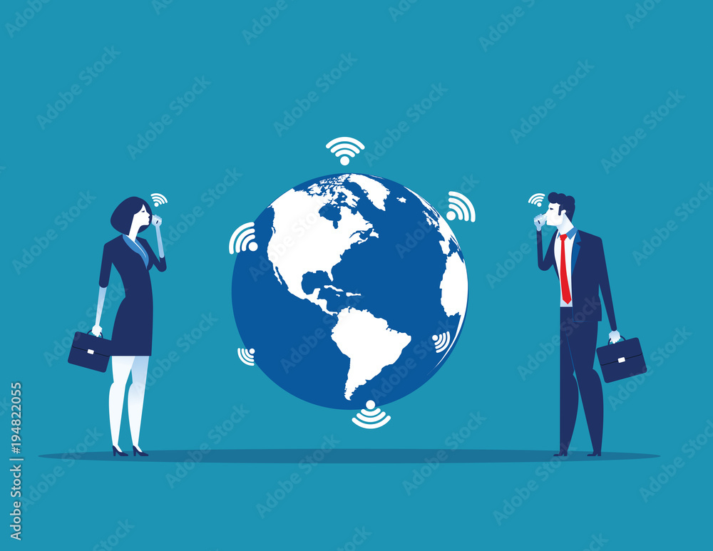 Business people and globe communicating. Concept business vector illustration. Business people and globe communicating. Concept business vector illustration.