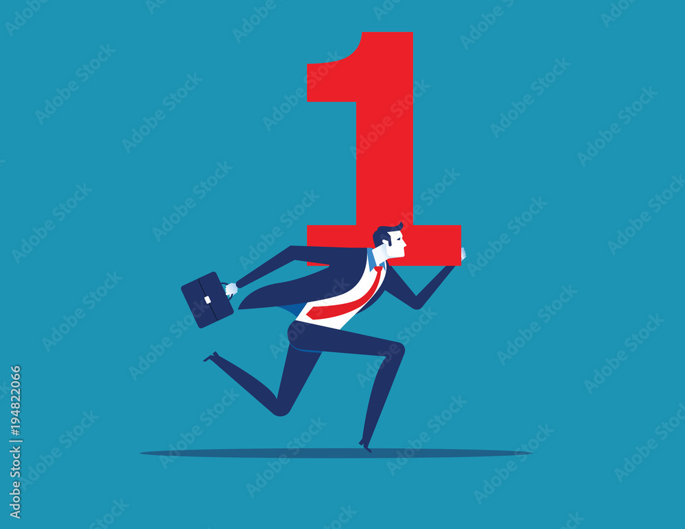 Businessman with number one best. Concept business vector illustration. Flat character design style. Businessman with number one best. Concept business vector illustration. Flat character design style.