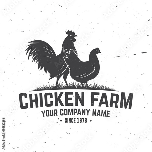Chicken Farm Badge or Label. Vector illustration.