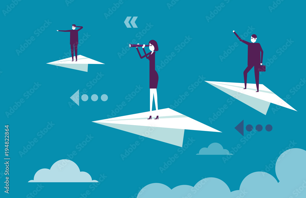 Business team standing on paper airplanes. Vector illustration best team people business concept. Business team standing on paper airplanes. Vector illustration best team people business concept.